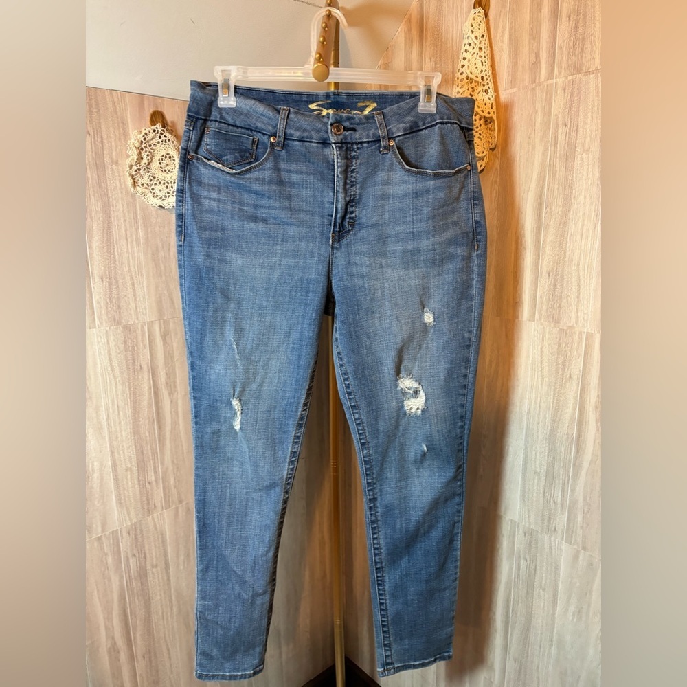 Seven7 Women's Light Blue Skinny Jeans Distressed